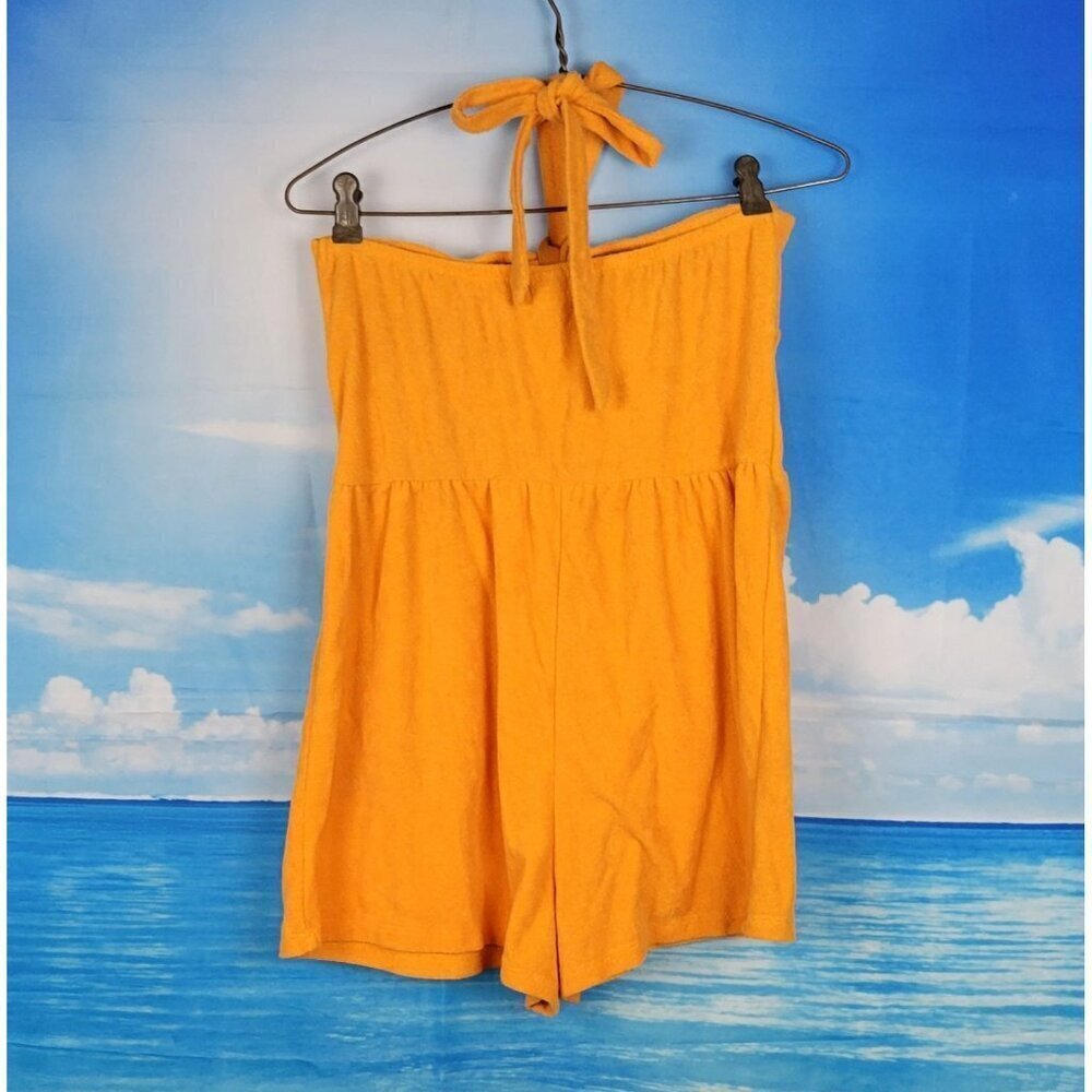 WILD FABLE Woman's ORANGE Terry Cloth Romper Shorts HALTER Straps size Sm - Picture 3 of 5